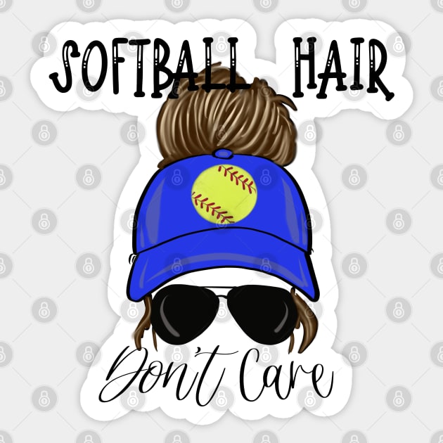 Softball Hair Don’t Care Girl Messy Bun in Cap Sticker by Sheila’s Studio